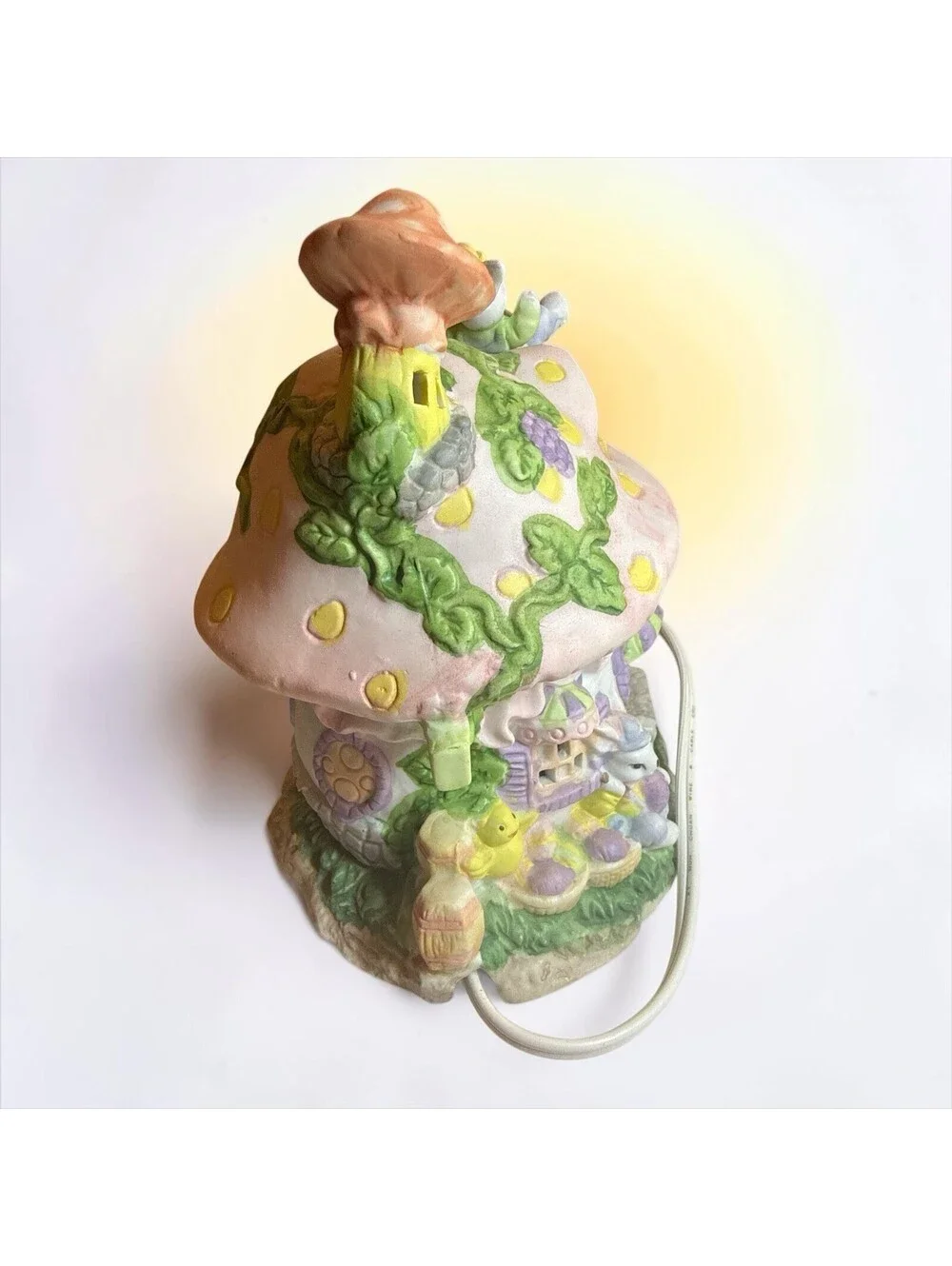 Ceramic Mushroom House Bunny Night Light Pastel Whimsical Fairy Lamp Easter 6.5